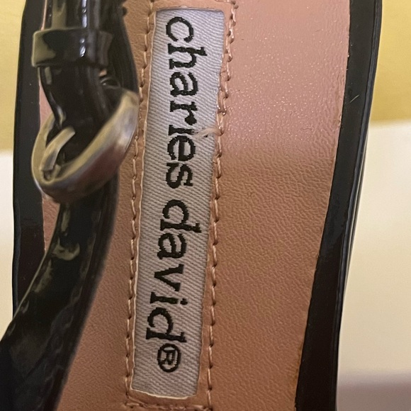 New Charles David Black Patent Open Toe Sling Back Wedge Sandal! - Picture 10 of 11